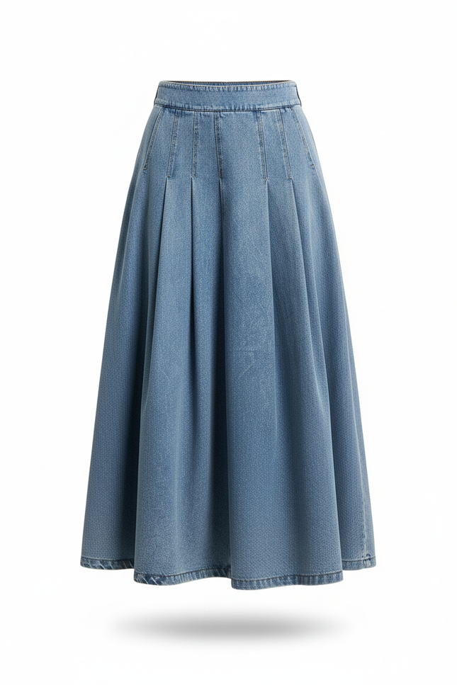 Jupe Plissée denim bleu clair fluide