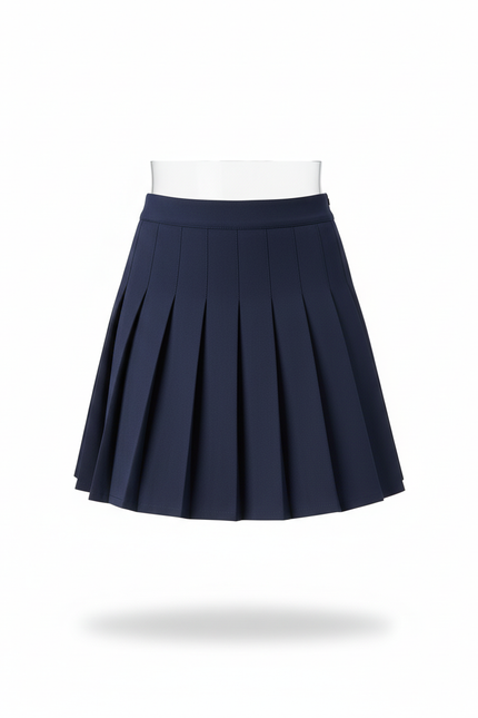 Jupe Plissée Bleu Marine Taille Haute Décontractée