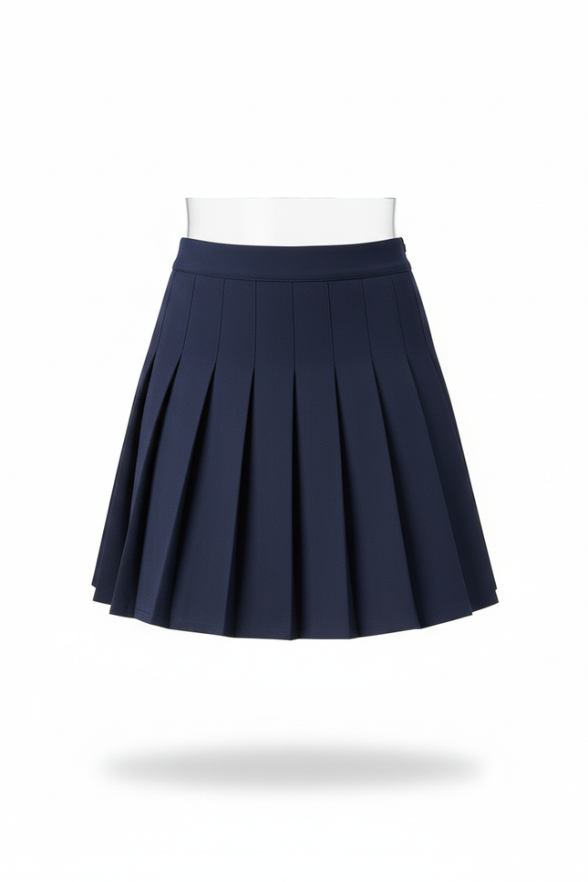 Jupe Plissée Bleu Marine Taille Haute Décontractée