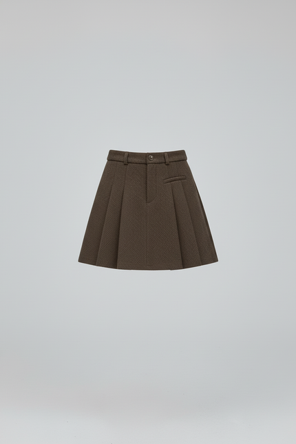 Jupe Plissée Laine Marron Preppy