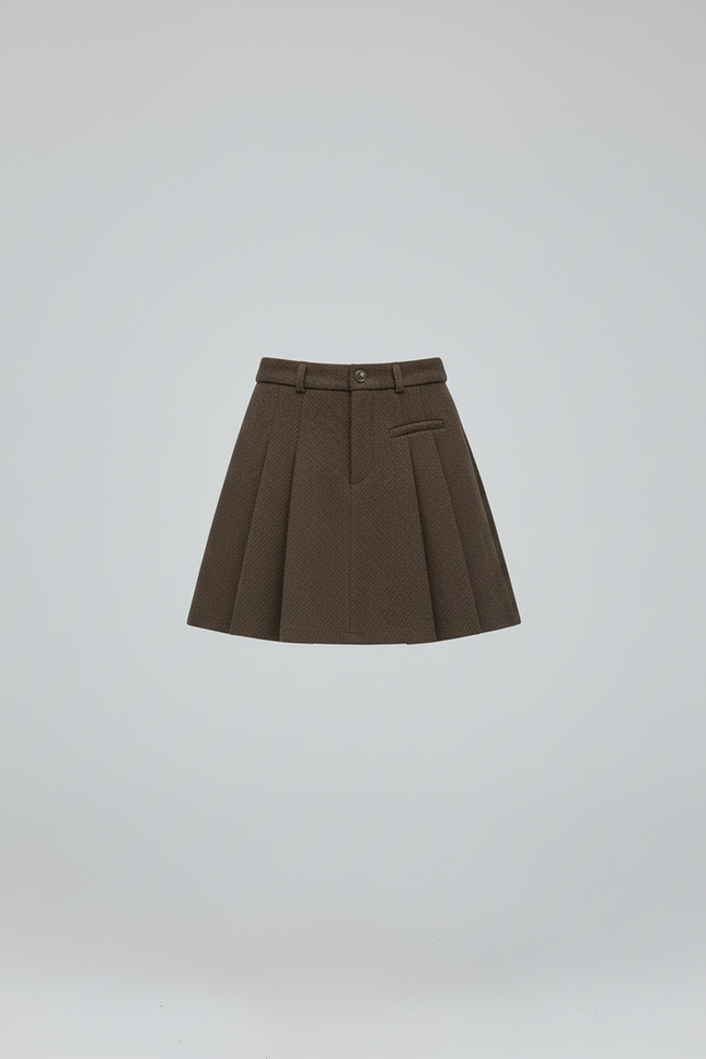 Jupe Plissée Laine Marron Preppy
