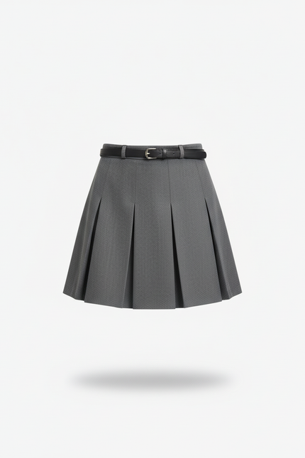 Jupe Plissée grise ceinturée chic