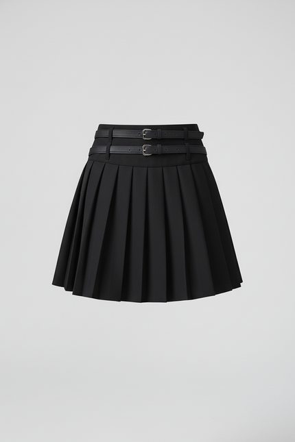 Jupe Plissée noire double ceinture sport