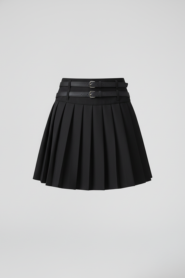 Jupe Plissée noire double ceinture sport