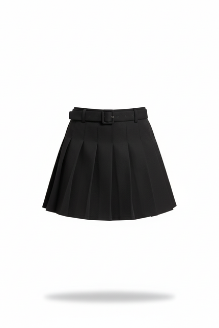 Jupe Plissée Noire Ceinturée Chic