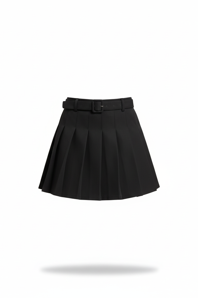 Jupe Plissée Noire Ceinturée Chic