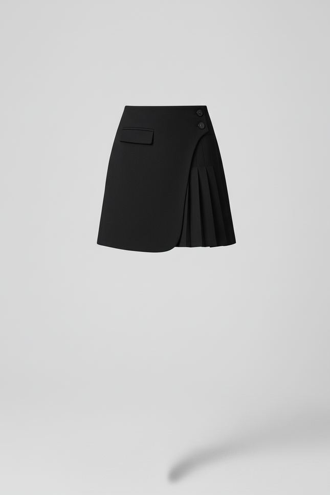 Jupe Plissée noire irrégulière chic