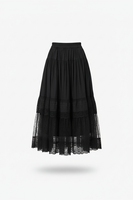 Jupe Plissée noire dentelle fluide