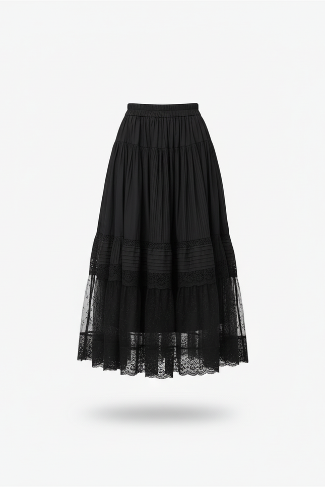 Jupe Plissée noire dentelle fluide