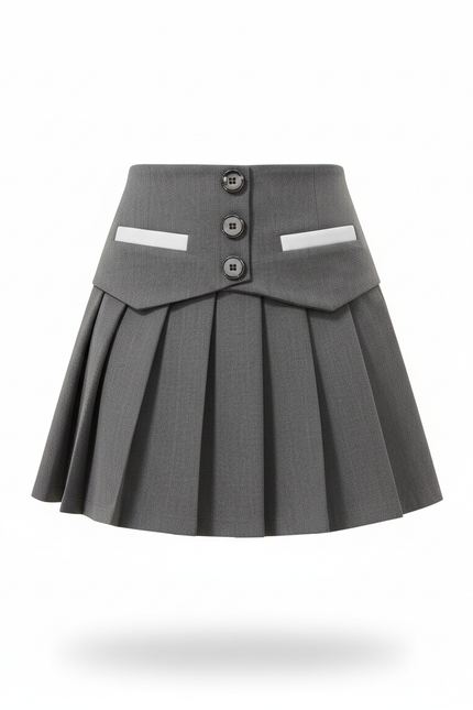 Jupe Plissée grise boutonnée chic