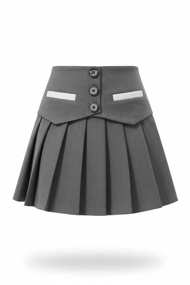 Jupe Plissée grise boutonnée chic