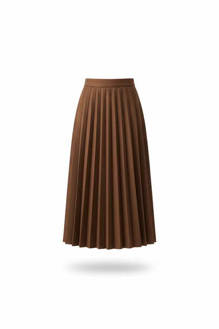 Jupe Plissée Marron Taille Haute Chic