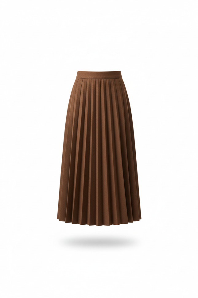 Jupe Plissée Marron Taille Haute Chic