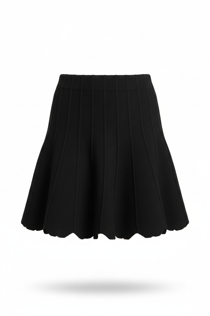 Jupe Plissée Noire Festonnée Chic