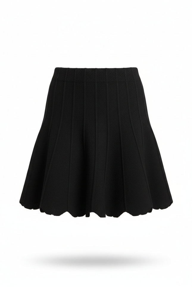 Jupe Plissée Noire Festonnée Chic