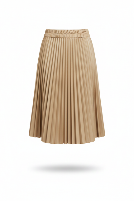 Jupe Plissée Sable Simili-Cuir Chic