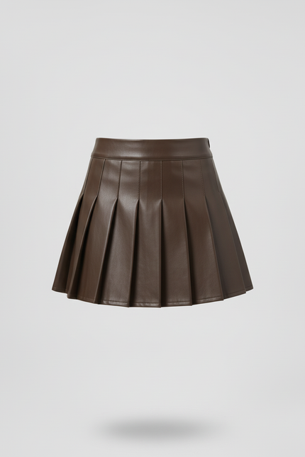 Jupe Plissée Marron Simili Cuir Chic raffinée