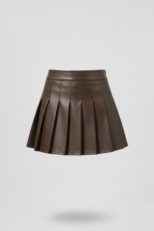 Jupe Plissée Marron Simili Cuir Chic raffinée