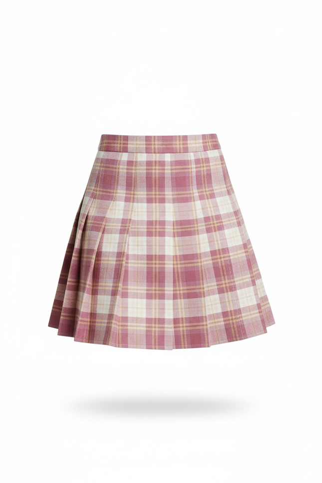 Jupe Plissée Carreaux Roses Chic