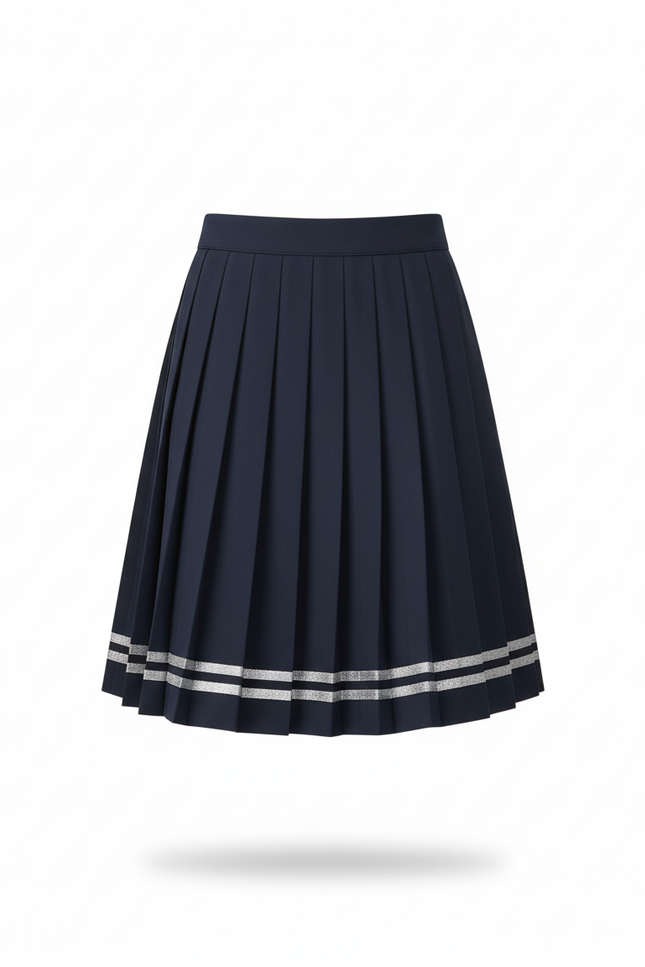 Jupe Plissée bleue marine rayures argentées chic