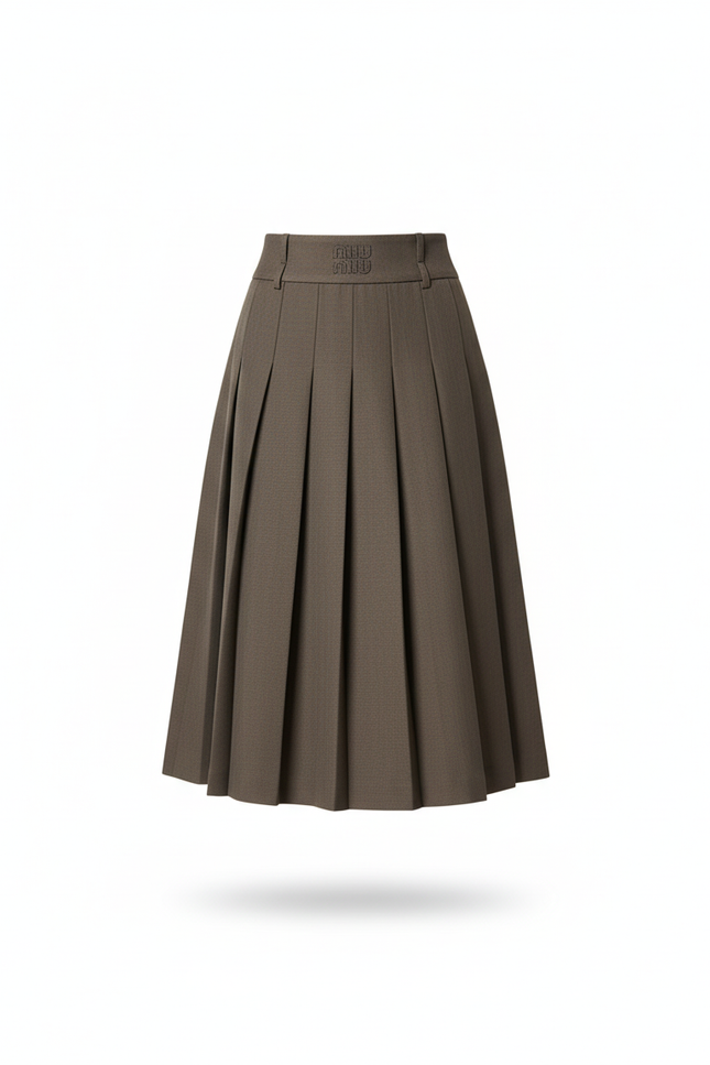 Jupe Plissée kaki midi chic