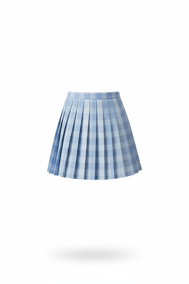 Jupe Plissée bleue à carreaux mini coréenne