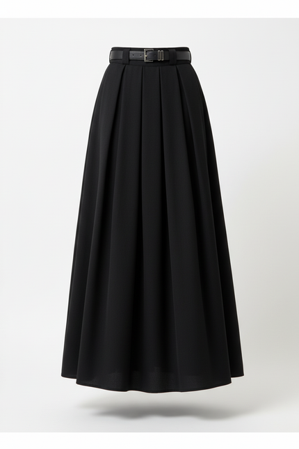 jupe longue plissée noire grande taille
