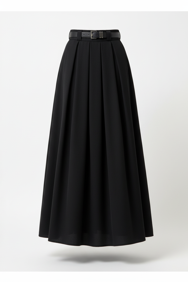 jupe longue plissée noire grande taille